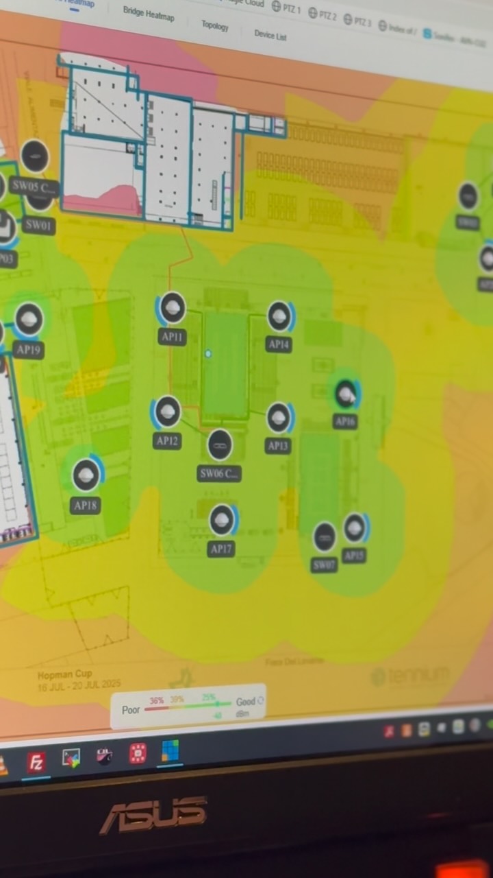 🎾 Hopman Cup 2025 – Connettività per oltre 4 ettari di superficie.

Per la Hopman Cup 2025 abbiamo realizzato una rete dati ad alte prestazioni su tutta l’area evento, progettando una copertura Wi-Fi professionale – campi, tribune, aree hospitality, media center – e gestendo una connettività in fibra ottica ridondata, ottimizzata e monitorata in tempo reale.

🔧 I nostri servizi di connettività per l’evento:
✅ Progettazione e installazione di rete Wi-Fi ad alta densità per pubblico, stampa e aree riservate
✅ Backbone in fibra ottica, con segmentazione e priorità per i flussi mission-critical
✅ QoS avanzata per garantire stabilità ai servizi di streaming e produzione
✅ Monitoraggio in tempo reale e gestione proattiva dei guasti

🔗 Una rete solida al servizio dell’esperienza live e della produzione televisiva.

#ProSrl #HopmanCup #Broadcasting #ProduzioneTV #RegieMobili #NetworkEngineering #WiFiProfessionale #QoS #FibraOttica #EventiSportivi #TecnologiaPerEventi